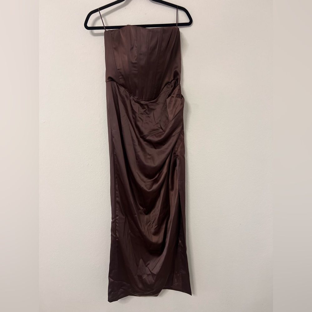 BARDOT Everlasting Satin Midi Dress In Chocolate Size 8 DM3 - Picture 9 of 12